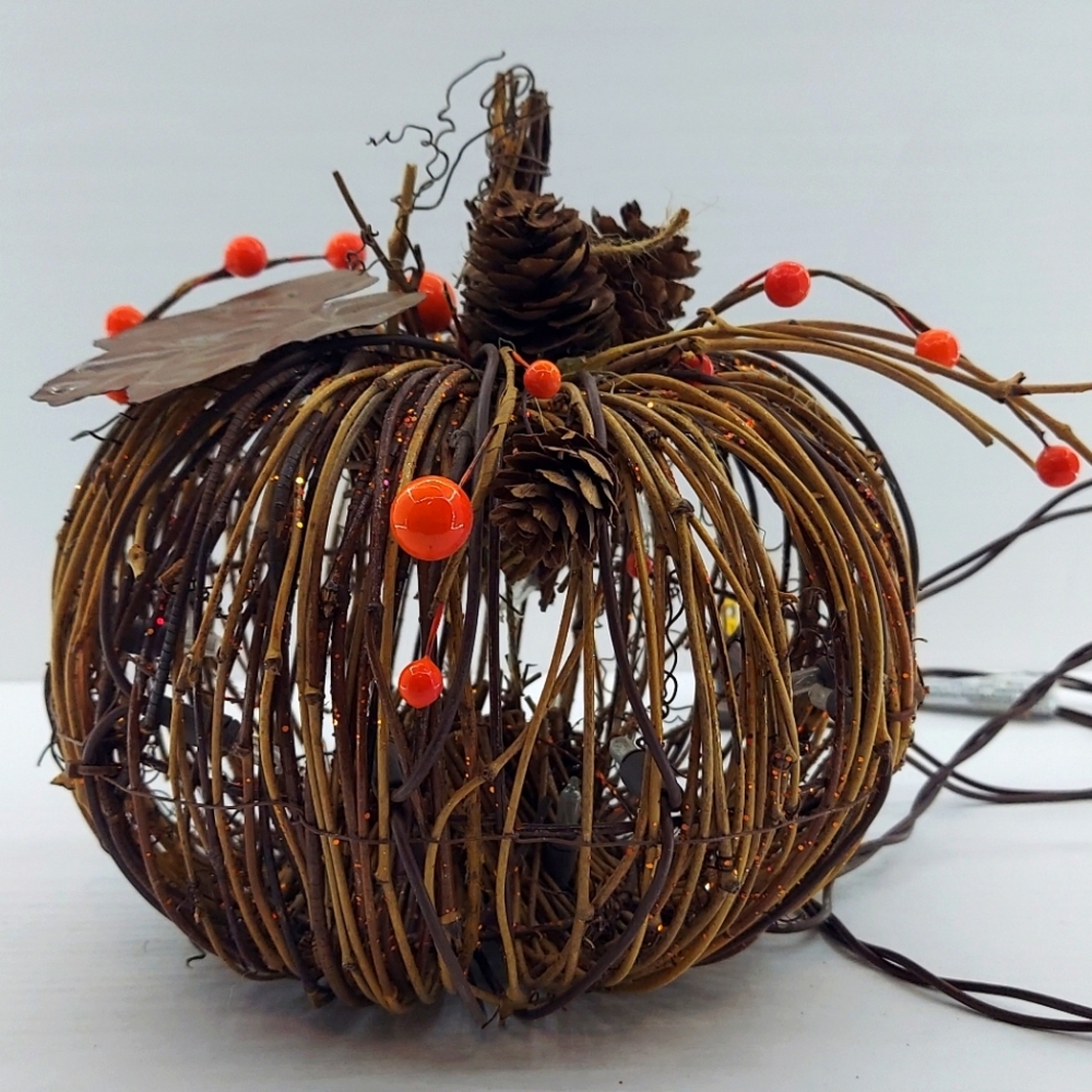 Thanksgiving Lighted Grapevine Pumpkin Fall Decor